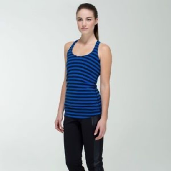 Lulu Apex Stripe Baroque Blue Horizontal Stripe Cool Racerback Tank - Picture 1 of 5